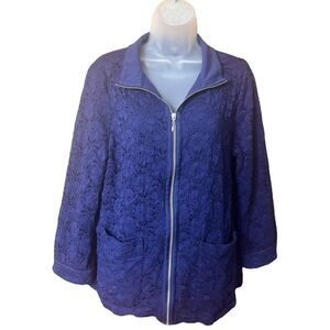Womens Denim & Co. Casual Blue Lace Zip Front Jacket Sz M 3/4 Sleeves